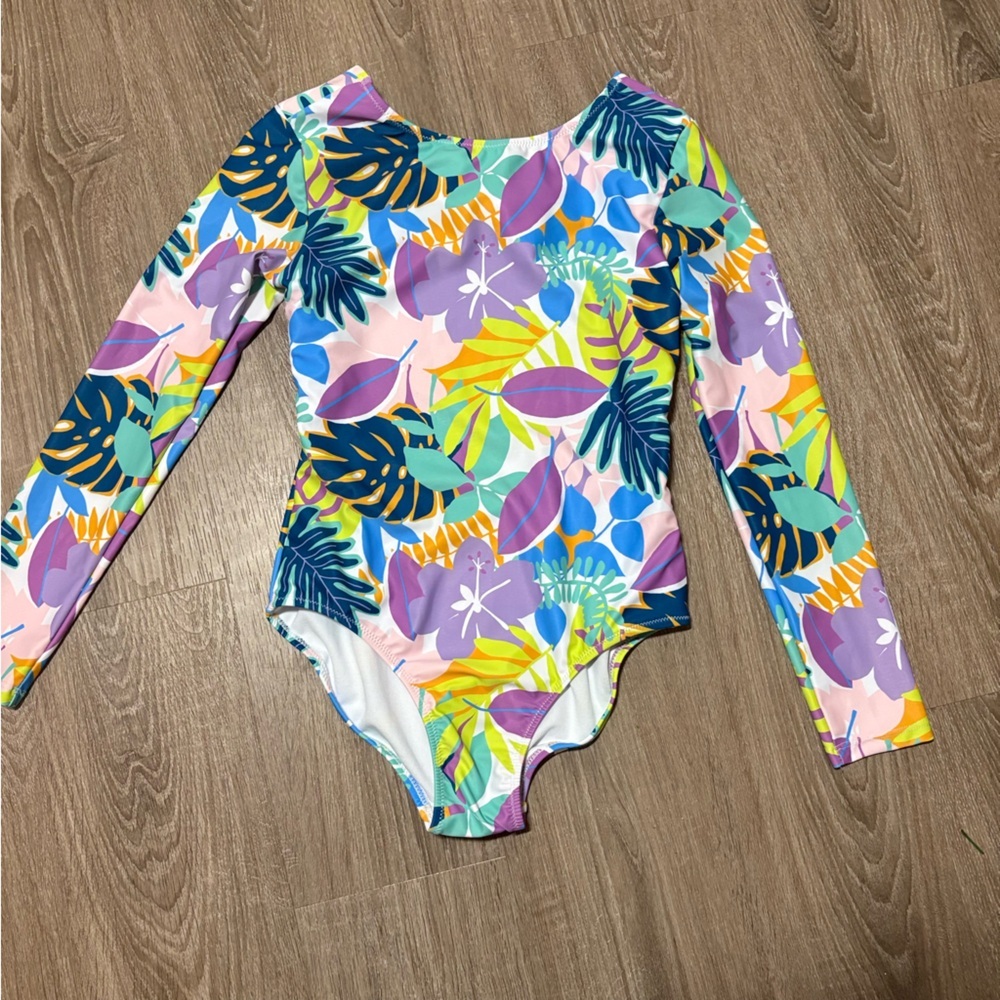 Andy & Evan Girls Long Sleeved One Piece Leaf Print Swimsuit Size M (10)​ - Picture 2 of 6